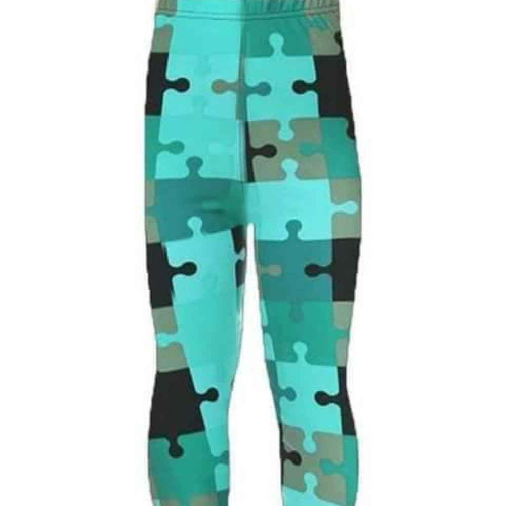 Kids Teal Puzzle Print Leggings